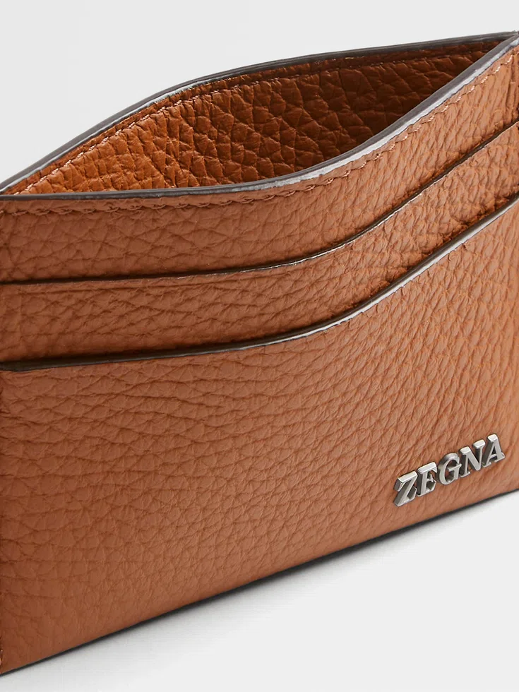 Porta carte in pelle di daino con fogliame