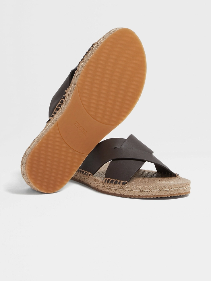Sandali espadrillas in pelle marrone scuro