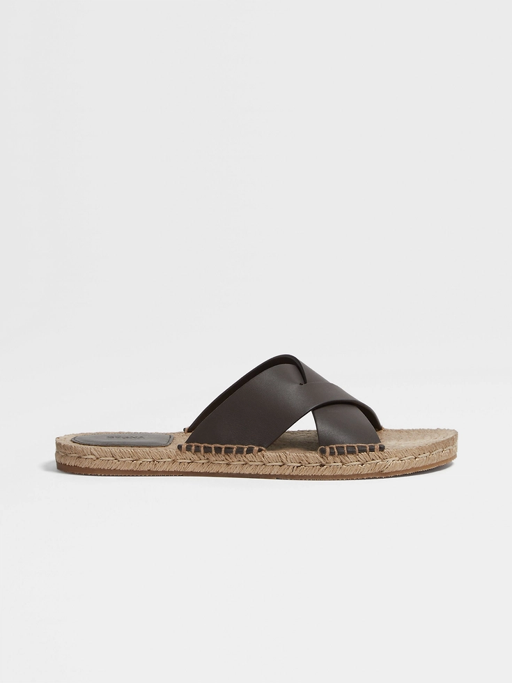 Sandali espadrillas in pelle marrone scuro