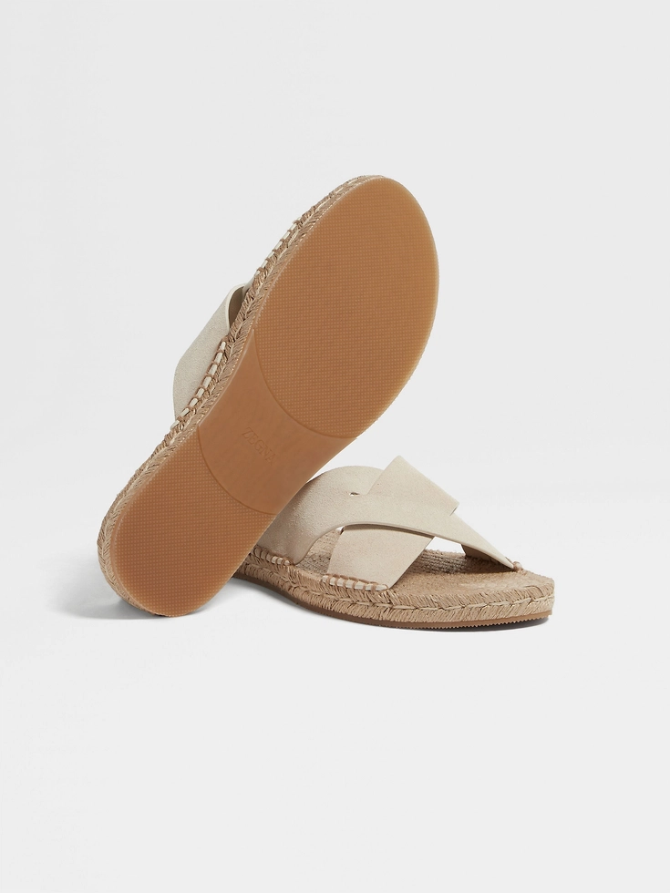 Sandali espadrillas in pelle scamosciata bianco sporco