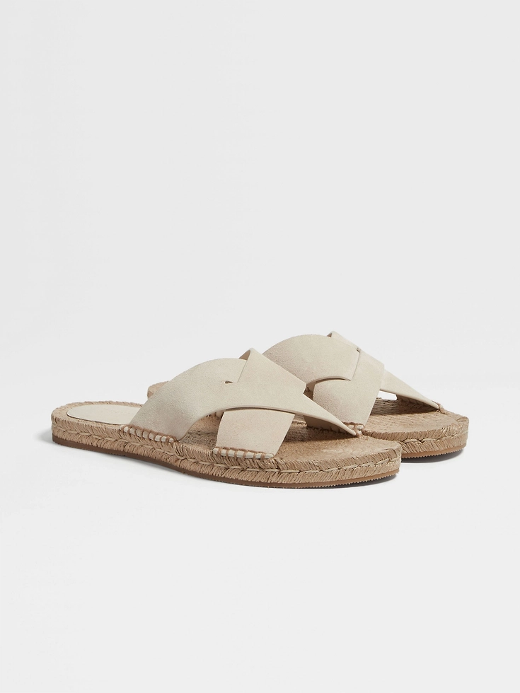Sandali espadrillas in pelle scamosciata bianco sporco Sandali espadrillas in pelle scamosciata bianco sporco