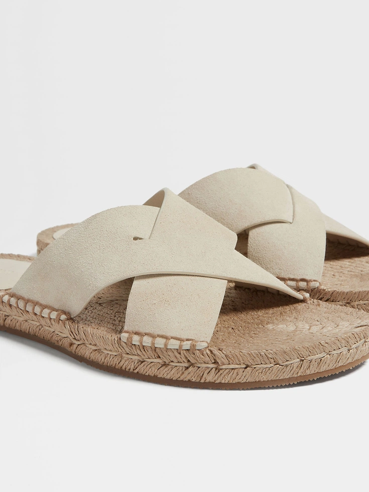 Sandali espadrillas in pelle scamosciata bianco sporco Sandali espadrillas in pelle scamosciata bianco sporco