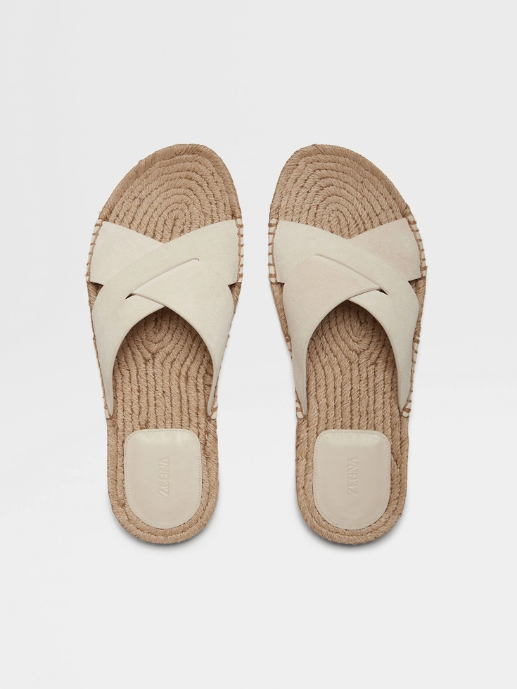 Sandali espadrillas in pelle scamosciata bianco sporco Sandali espadrillas in pelle scamosciata bianco sporco