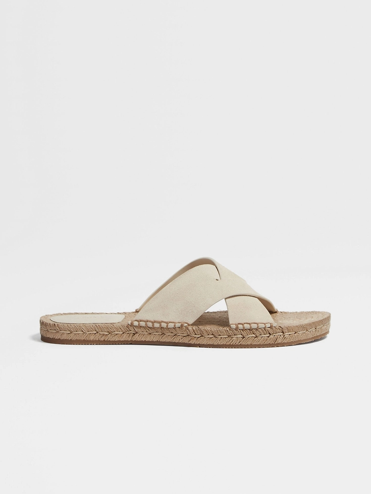 Sandali espadrillas in pelle scamosciata bianco sporco
