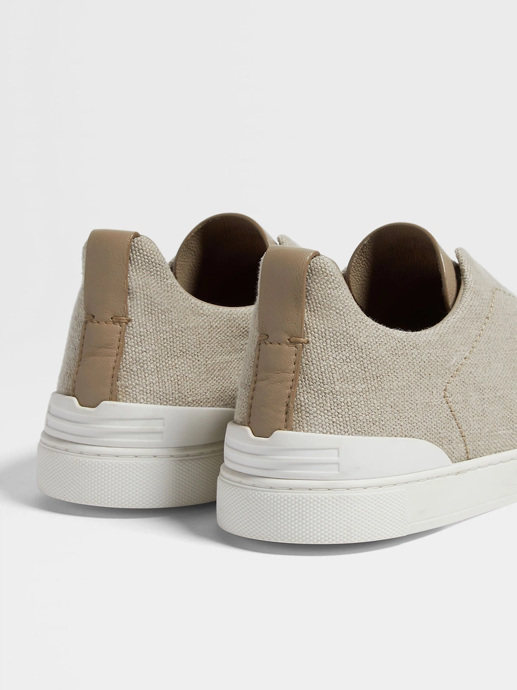 Sneakers Triple Stitch™ in cotone, lino e pelle beige chiaro