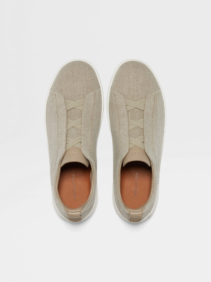 Sneakers Triple Stitch™ in cotone, lino e pelle beige chiaro Sneakers Triple Stitch™ in cotone, lino e pelle beige chiaro