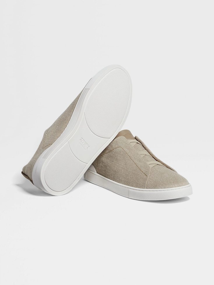 Sneakers Triple Stitch™ in cotone, lino e pelle beige chiaro Sneakers Triple Stitch™ in cotone, lino e pelle beige chiaro