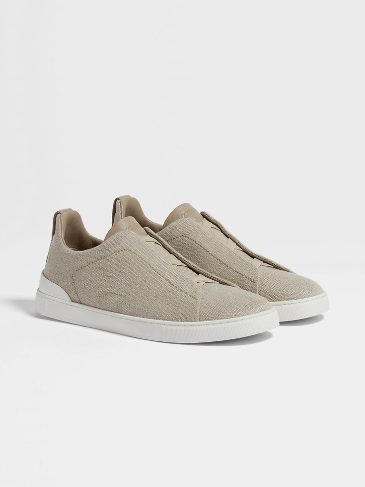 Sneakers Triple Stitch™ in cotone, lino e pelle beige chiaro