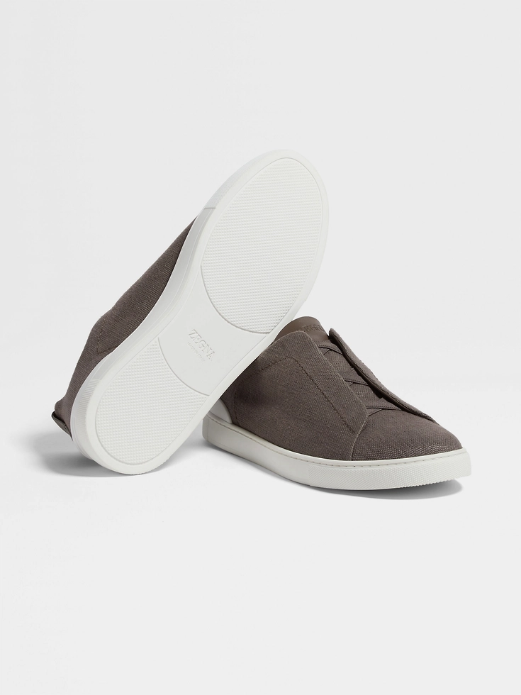 Sneakers Triple Stitch™ in cotone, lino e pelle color talpa scuro Sneakers Triple Stitch™ in cotone, lino e pelle color talpa scuro