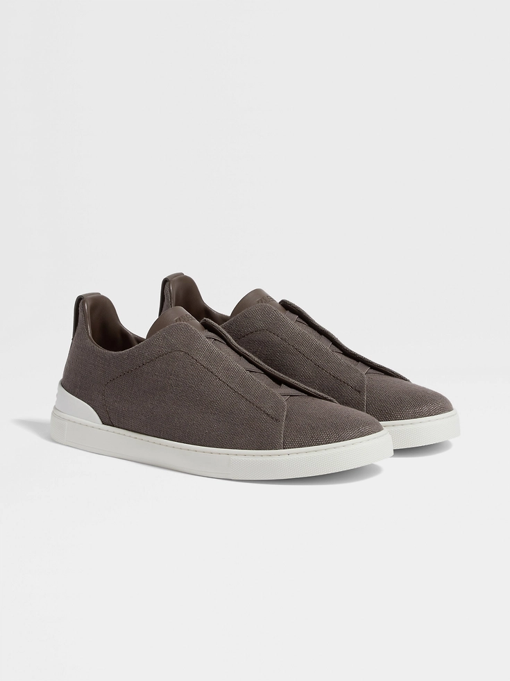 Sneakers Triple Stitch™ in cotone, lino e pelle color talpa scuro