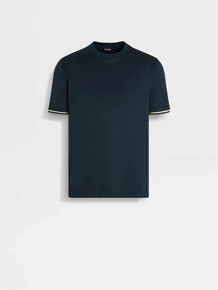 T-shirt in cotone e seta blu petrolio scuro