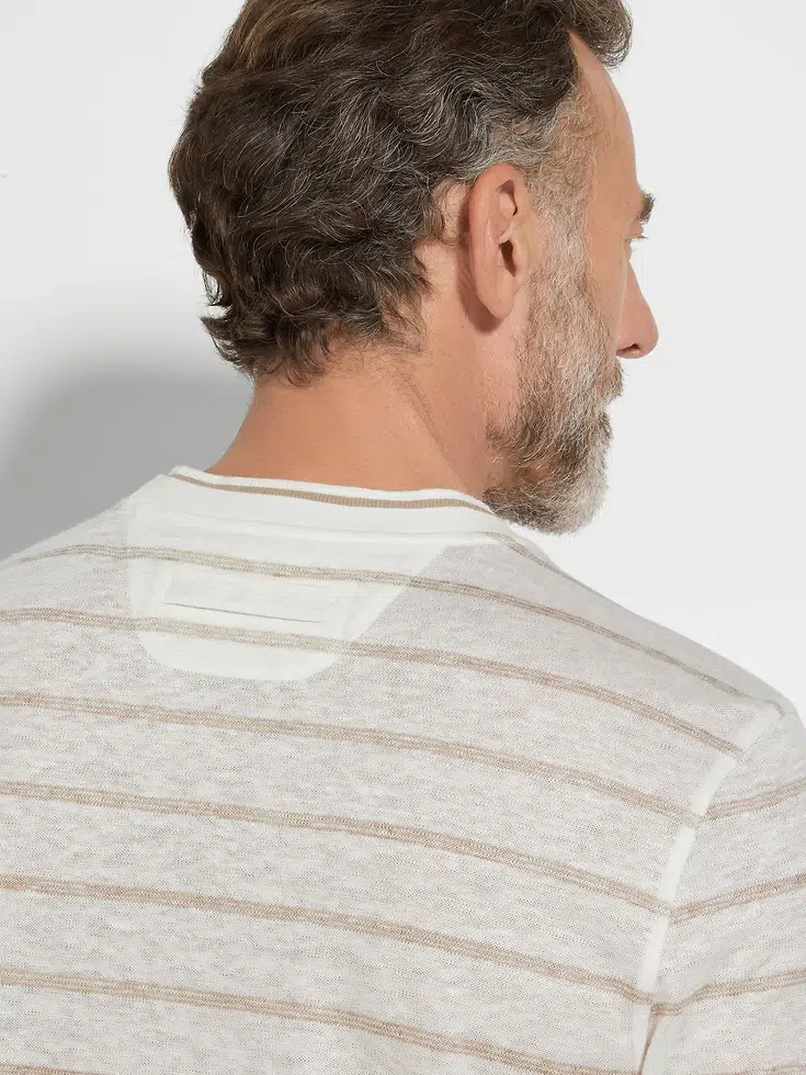 T-shirt in lino bianco e tortora chiaro